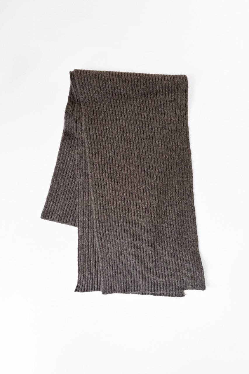 Cashmere and wool scarf in the color terrain. Designed by M.Patmos in Brooklyn, New York.