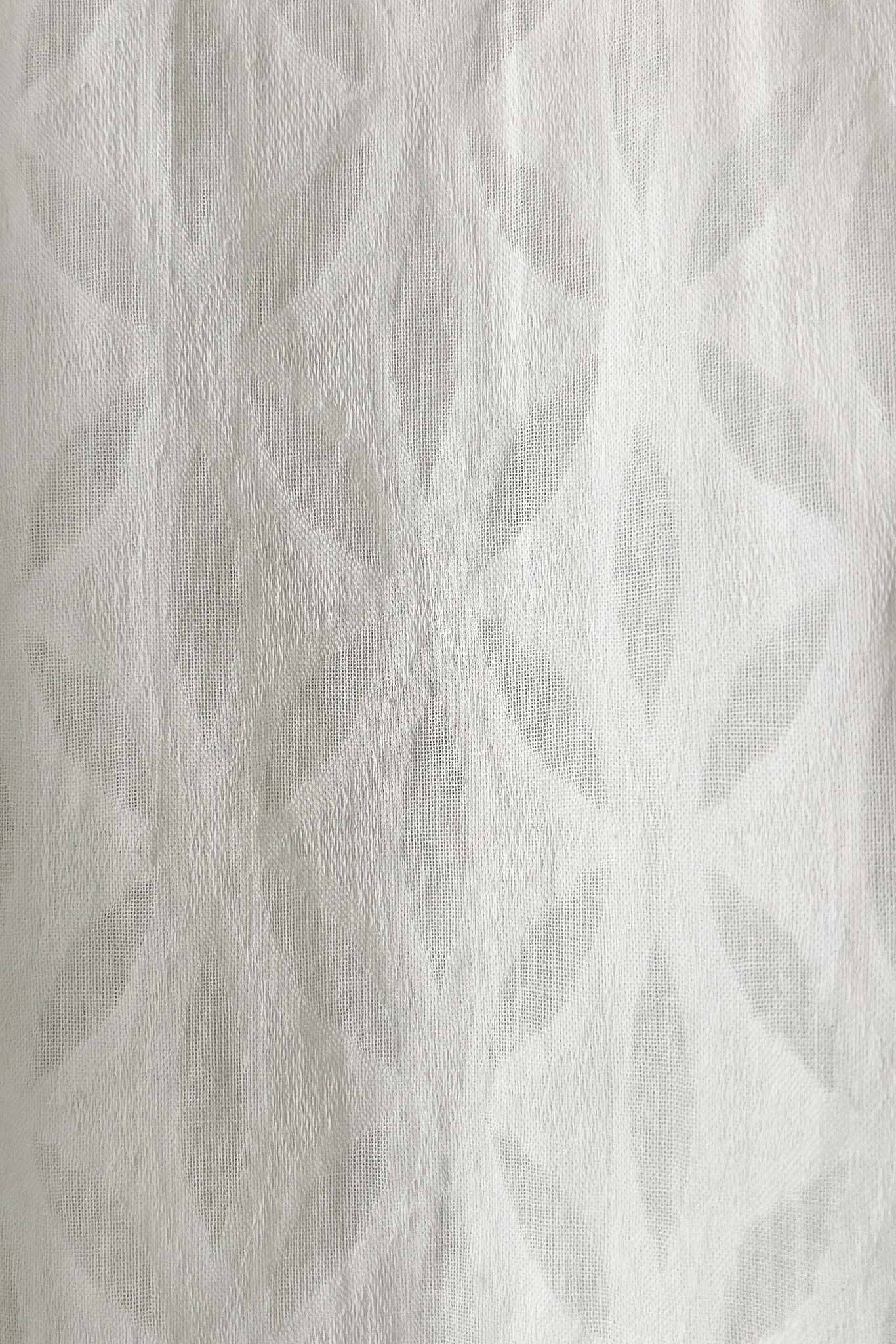 White sheer fabric with a repeating vertical wavy or leaf-like pattern, shown in a close-up texture view.
