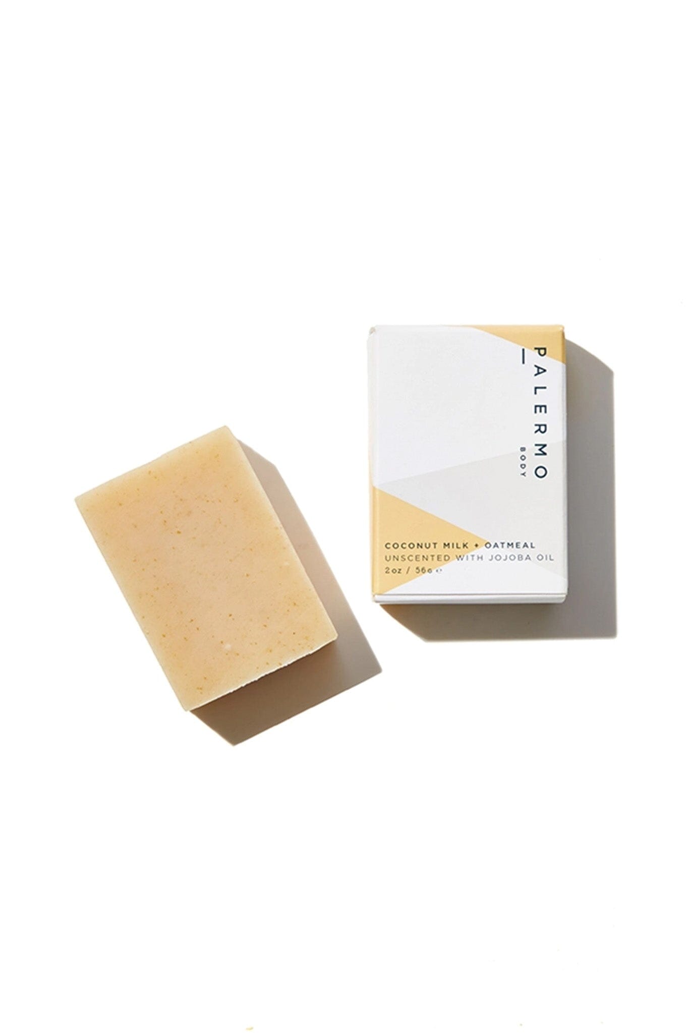 Organic coconut milk, oatmeal and jojoba bar soap by Palermo Body. Handmade in Brooklyn, New York.