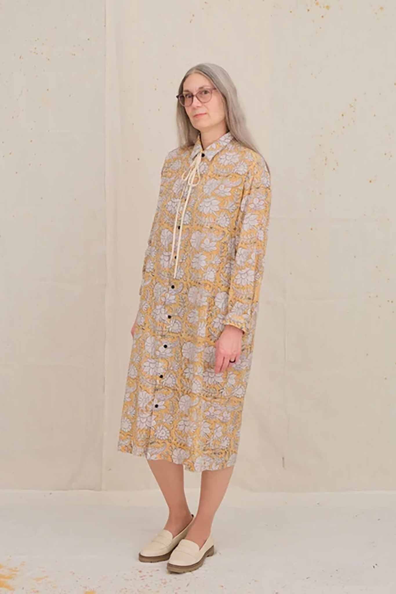 UQNATU Ribbon Dress - Ochre Floral