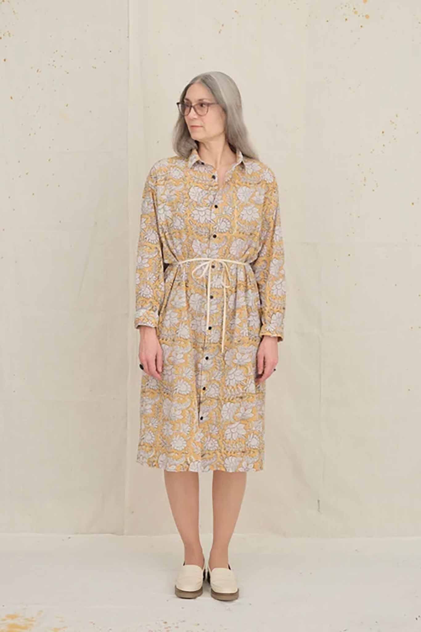 UQNATU Ribbon Dress - Ochre Floral