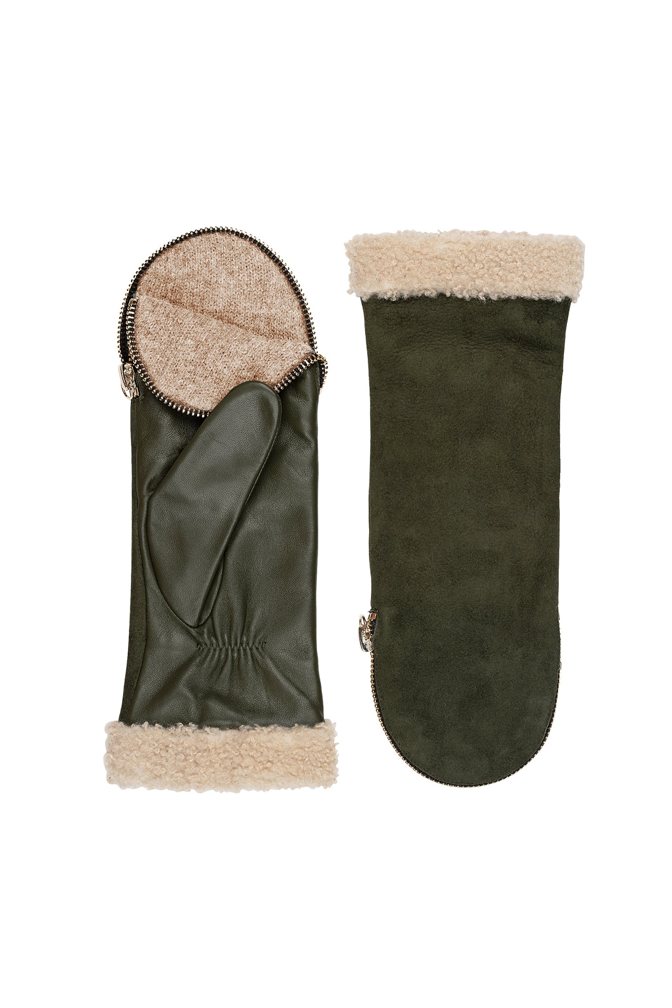 Amato Suede Shearling Cuff Mitten - Olive