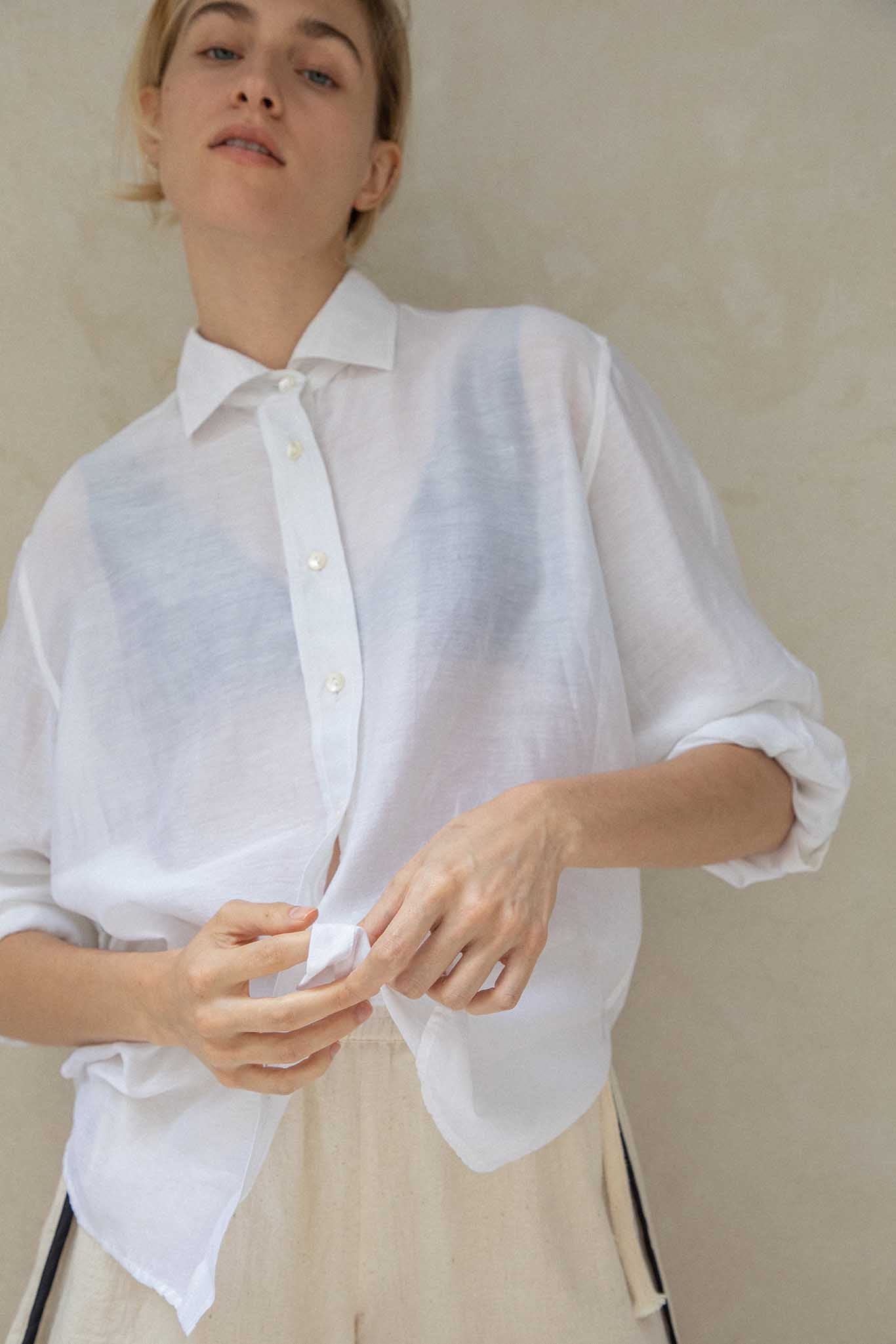 Nymane Hutton Shirt - White Silk Cotton