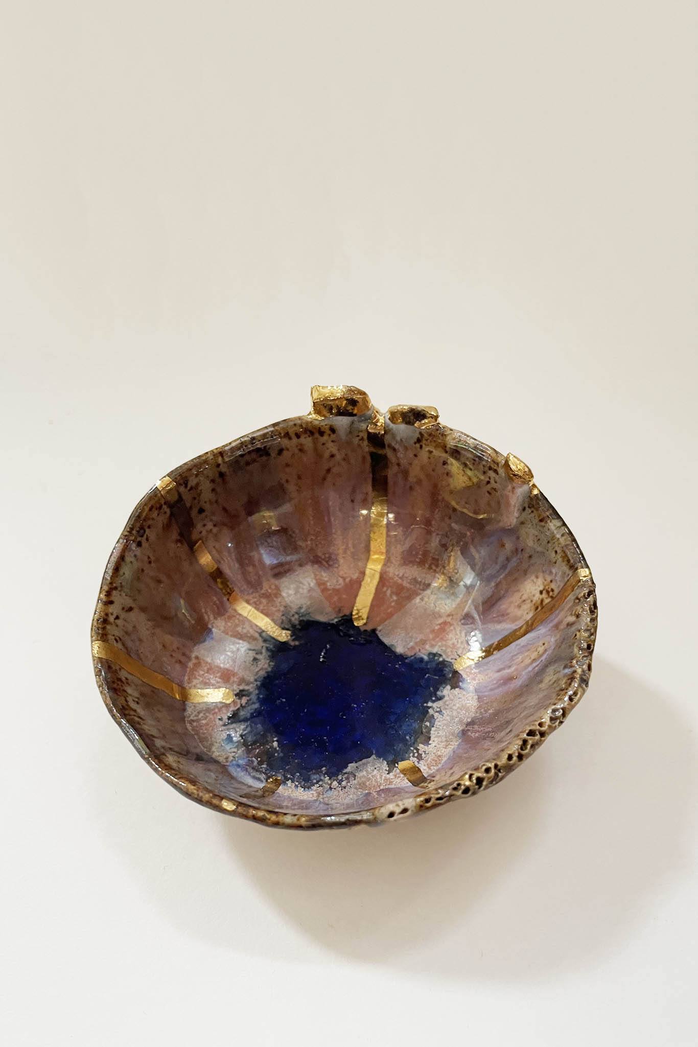 Minh Singer Mini Icelandic Dish with Gold and Cobalt Exterior - Blue Lagoon