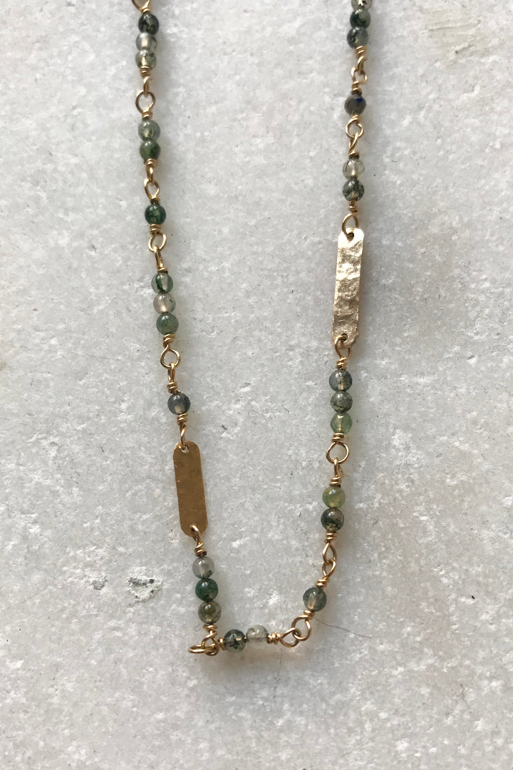 Cobamae Baguette Necklace - Moss Agate