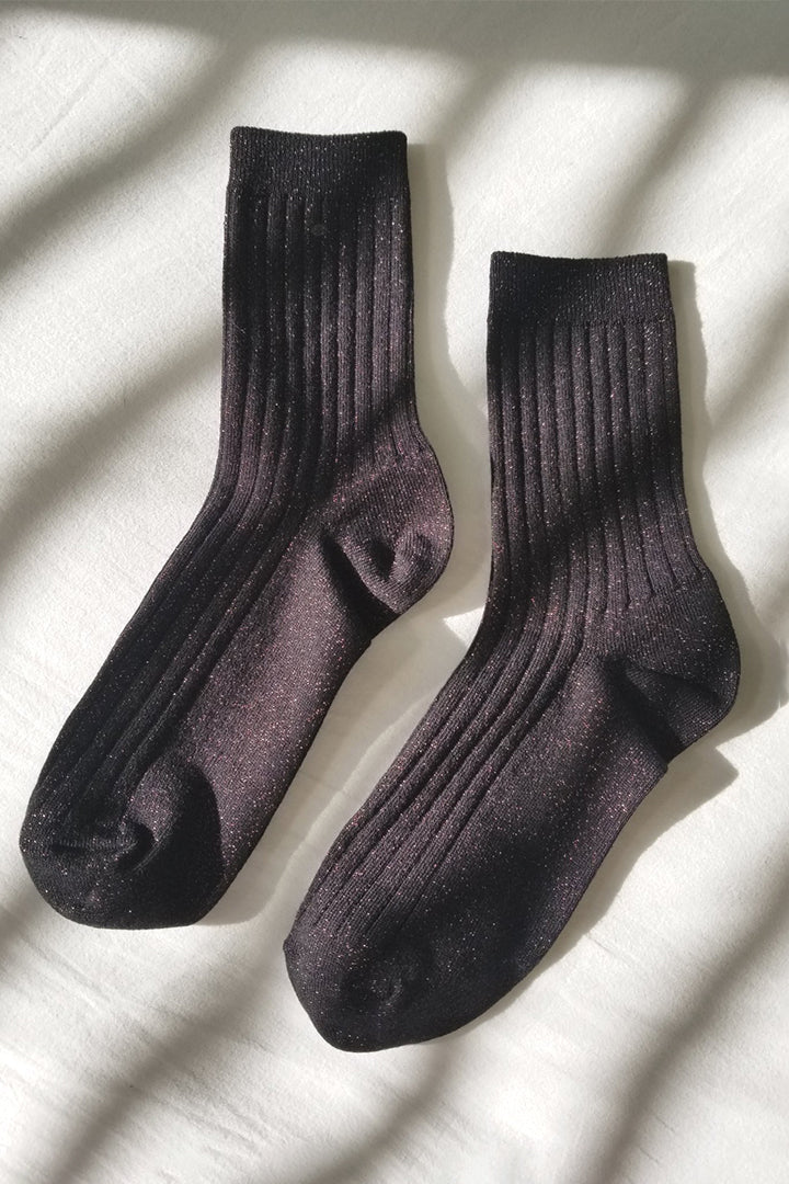 Black ribbed glitter crew socks