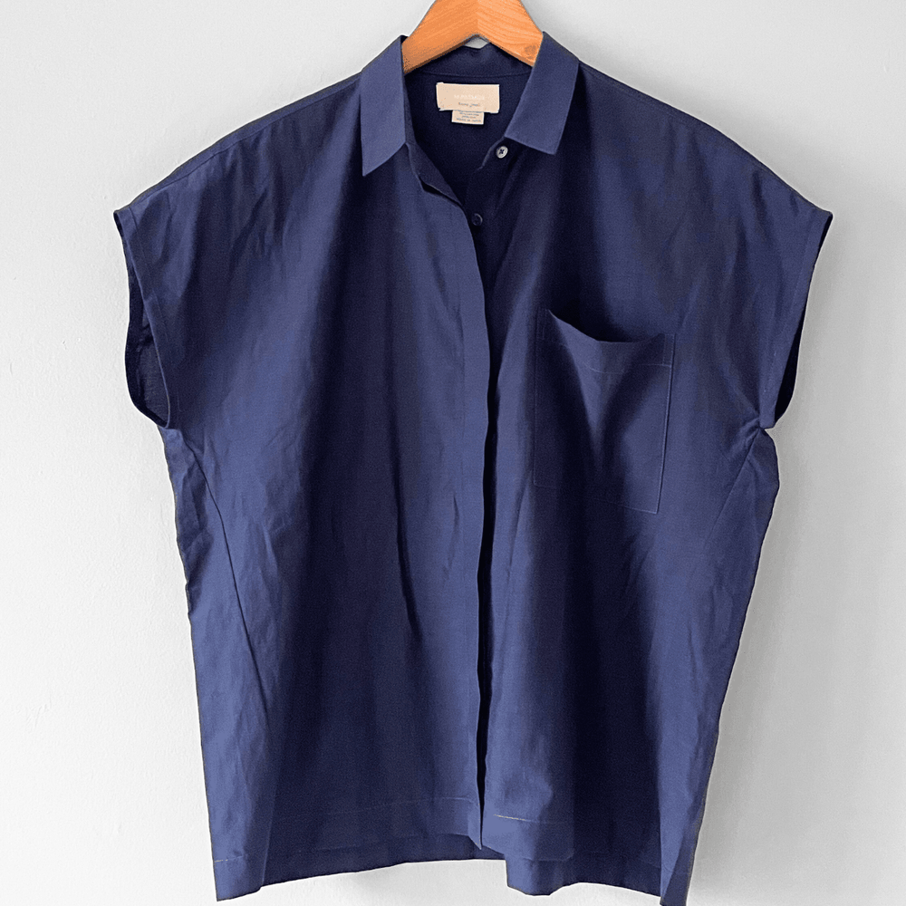 
                  
                    Best summer top. Sleeveless button down cotton silk shirt.
                  
                