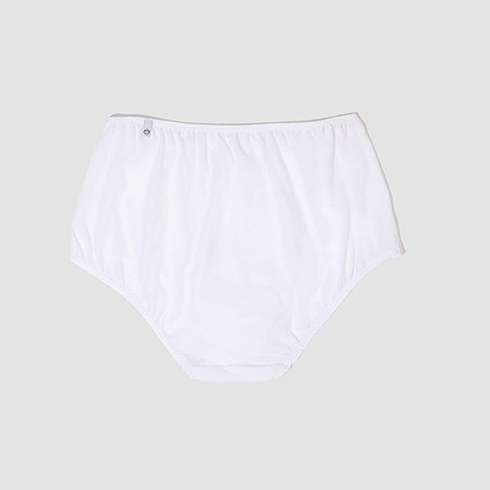 
                  
                    The back of a mid-rise white brief underwear on a plain background.
                  
                
