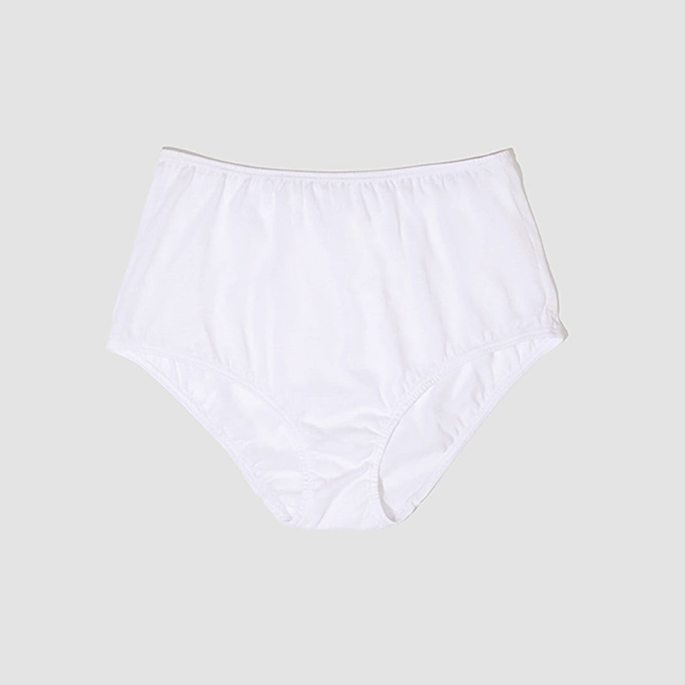 
                  
                    A mid-rise white brief underwear on a plain background.
                  
                