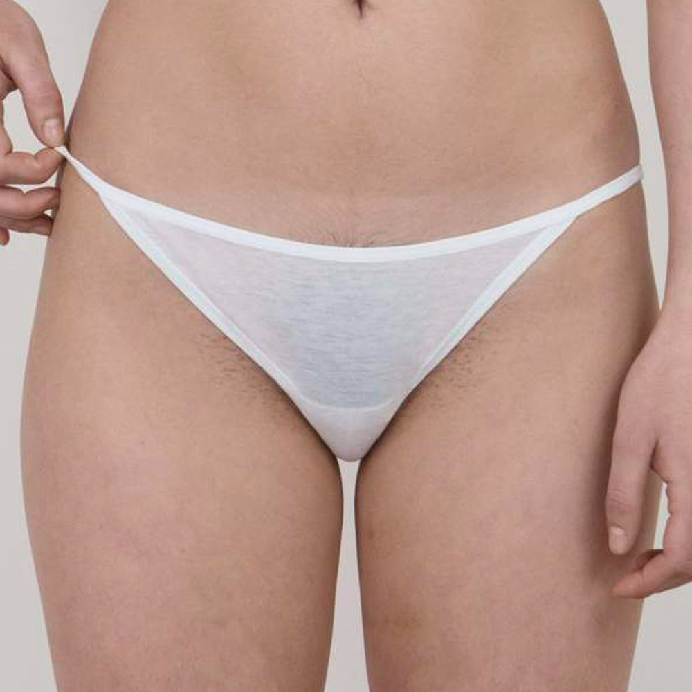 
                  
                    This image features the Oddobody String Bikini in a chalk white color, emphasizing its light and sheer fabric. The bikini is designed with a low-rise fit that enhances its delicate and minimalist appeal.
                  
                