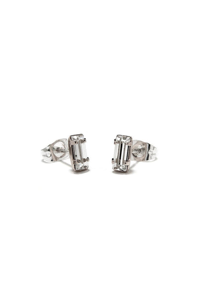 Bing Bang Tiny Baguette Studs - Clear Silver