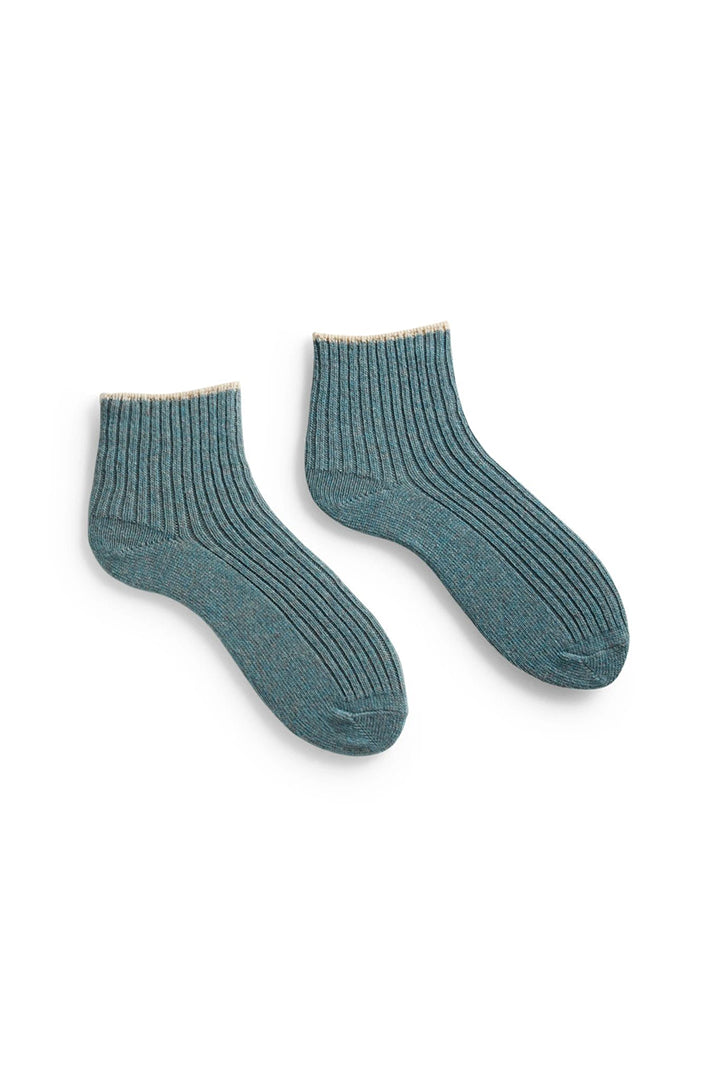 A pair of mineral green, tipped rib shortie socks.