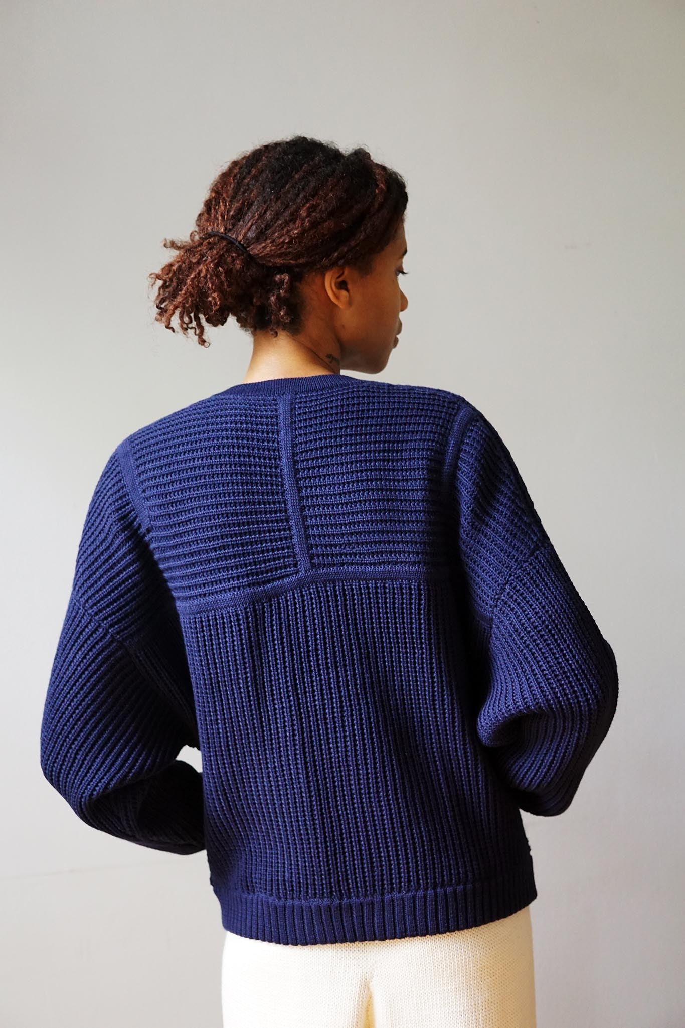 Organic cotton handmade knit sweater cardigan. Made in Peru. Brooklyn Style.