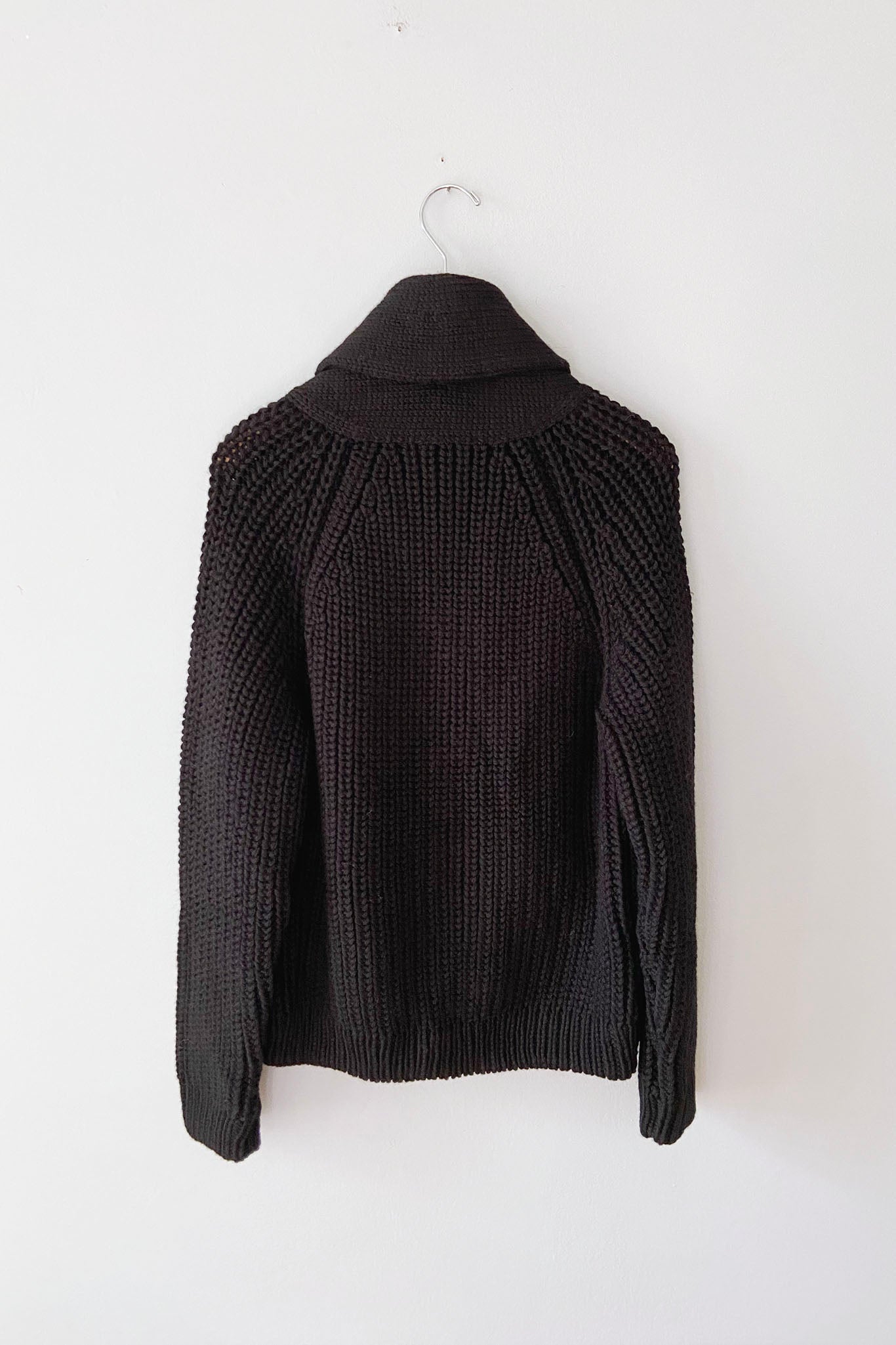 Luxurious chunky knit wool cardigan with shawl collar. Made in Peru. Perfect fall sweater.