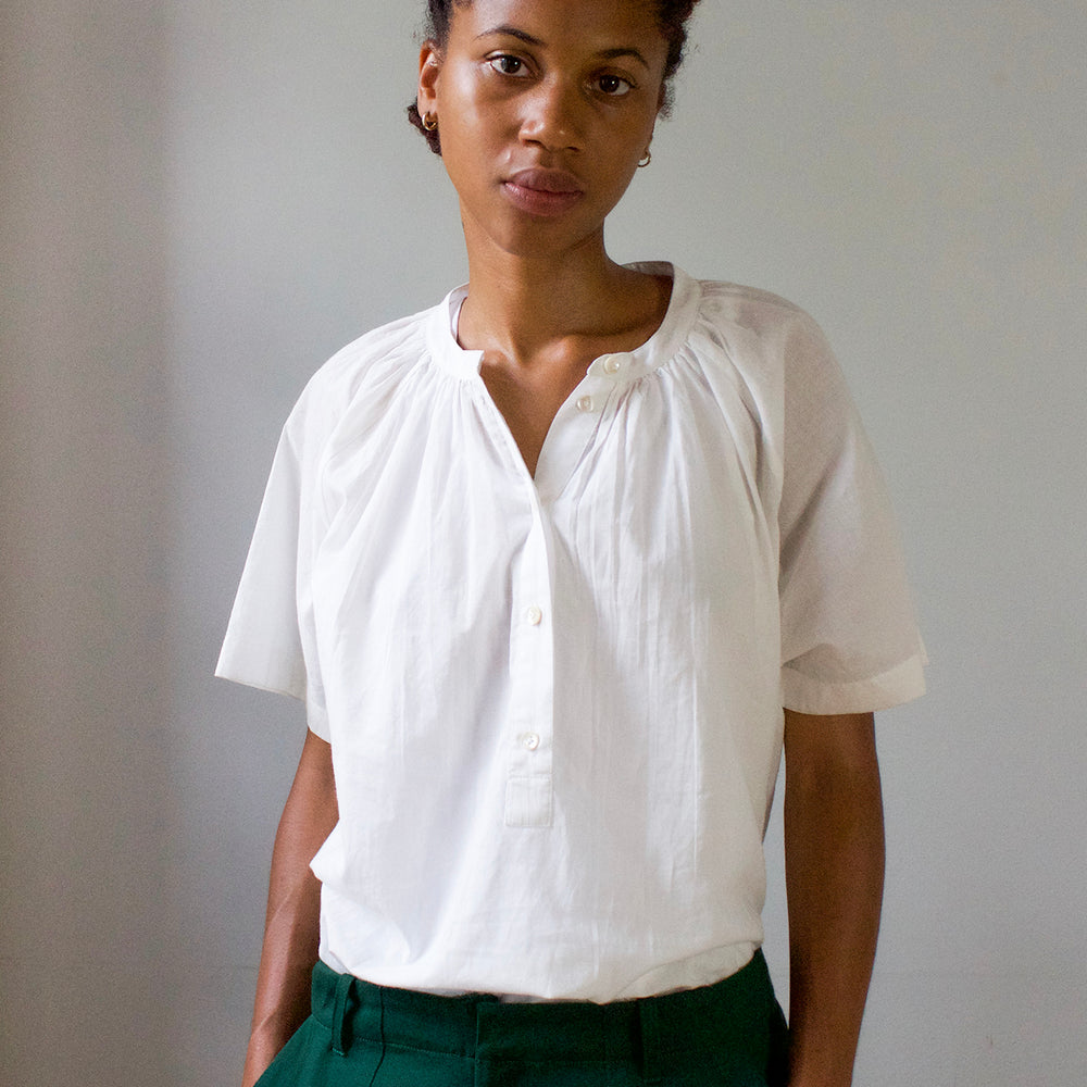 
                  
                    Airy cotton voile short sleeve shirt. Cute summer top.
                  
                