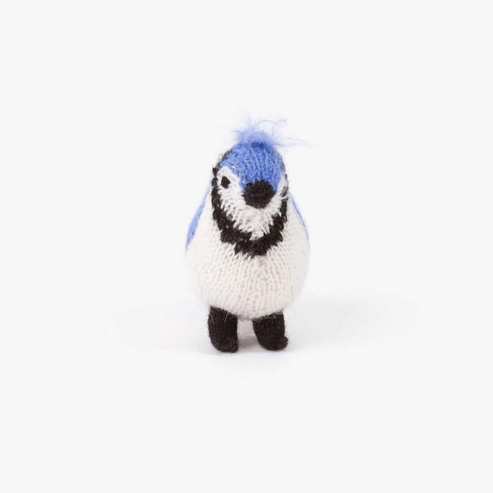 A felted blue jay bird