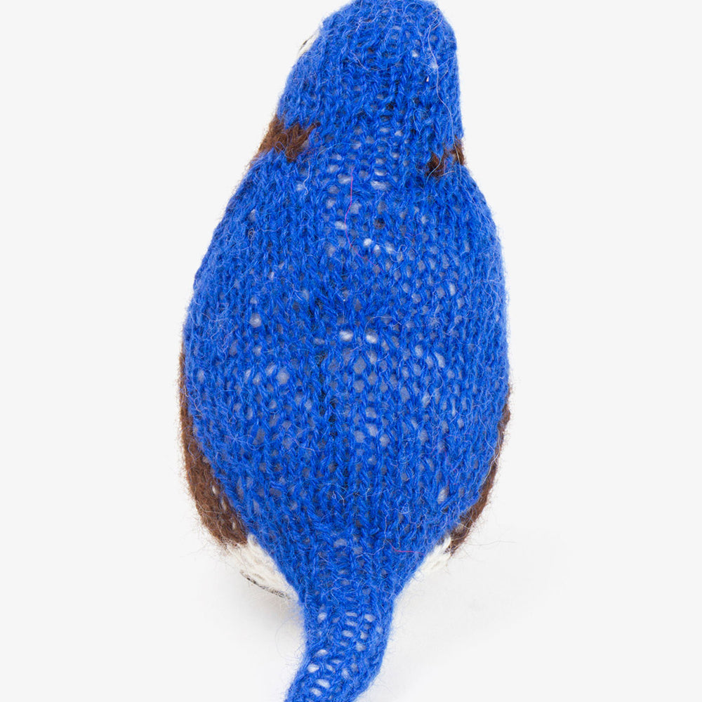 A handmade wool knit blue bird